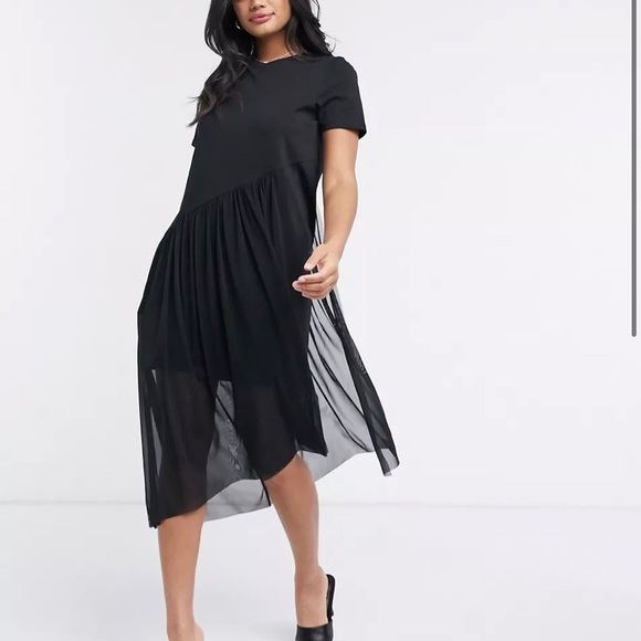 ASOS River Island  asymmetric mesh layered t-shirt mini dress - Picture 6 of 6